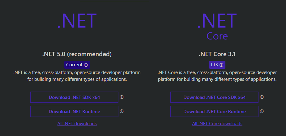 .NET 5.0 (Current) / .NET Core 3.1 (LTS)