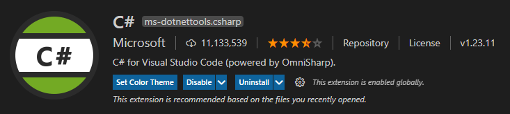 C# (ms-dotnettools.csharp) by Microsoft