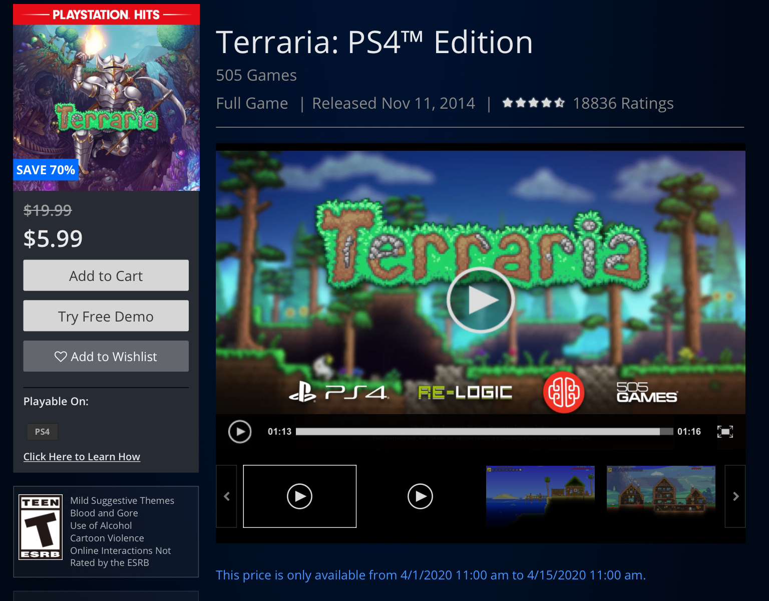 Terraria on PS4 70% off