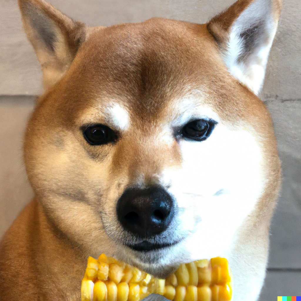 DALL·E 2022-09-15 18.23.45 - A Shiba Inu with corn for a face wearing a bowtie.png