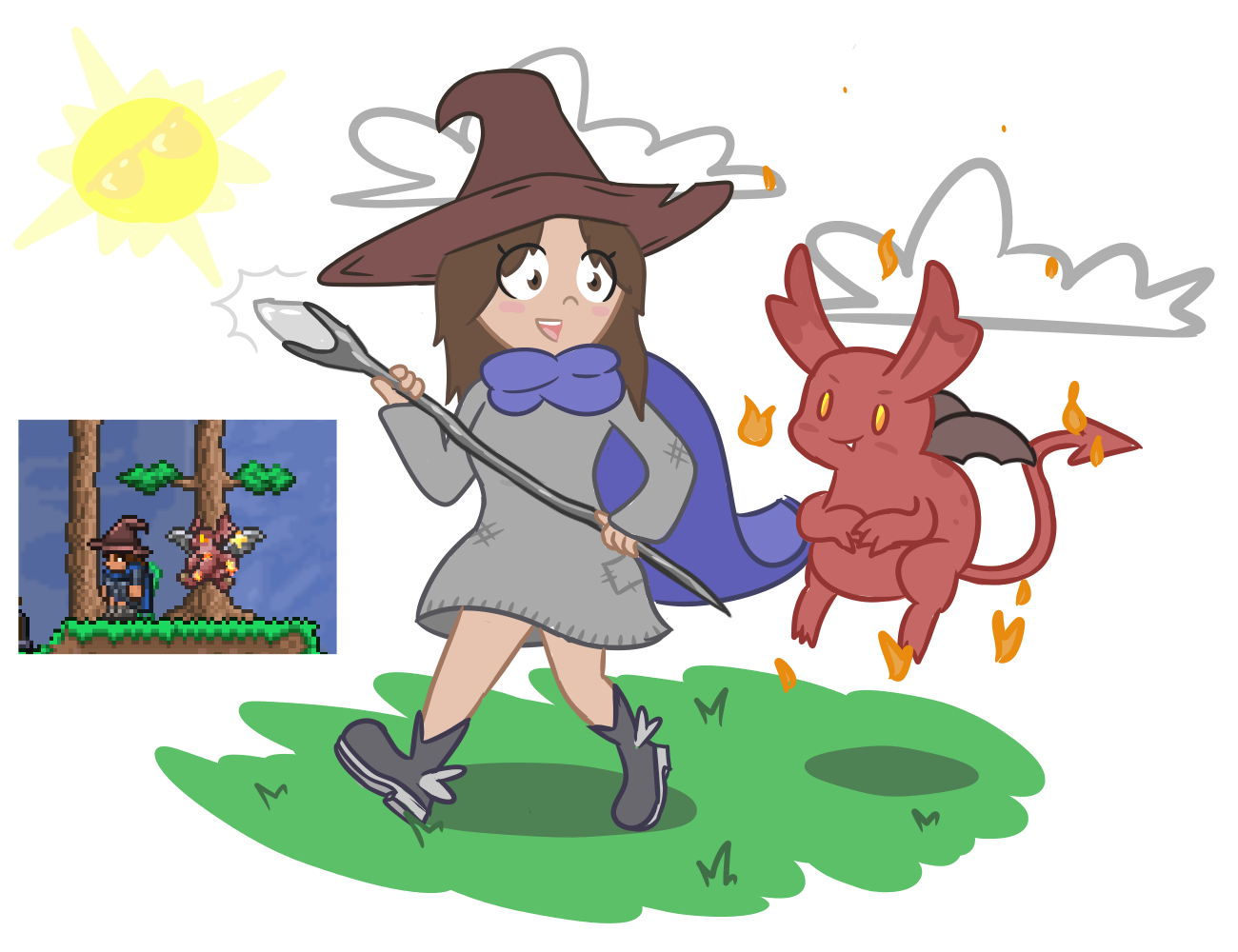 Molly the mage with her pal fire imp