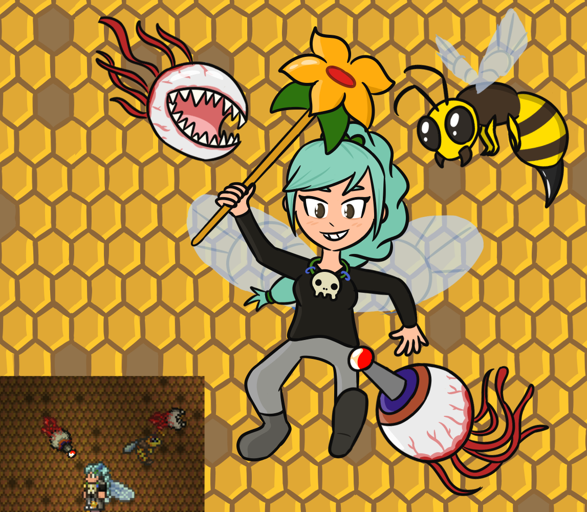 nothing to see here, just a girl with two robotic eyeballs and a giant bee