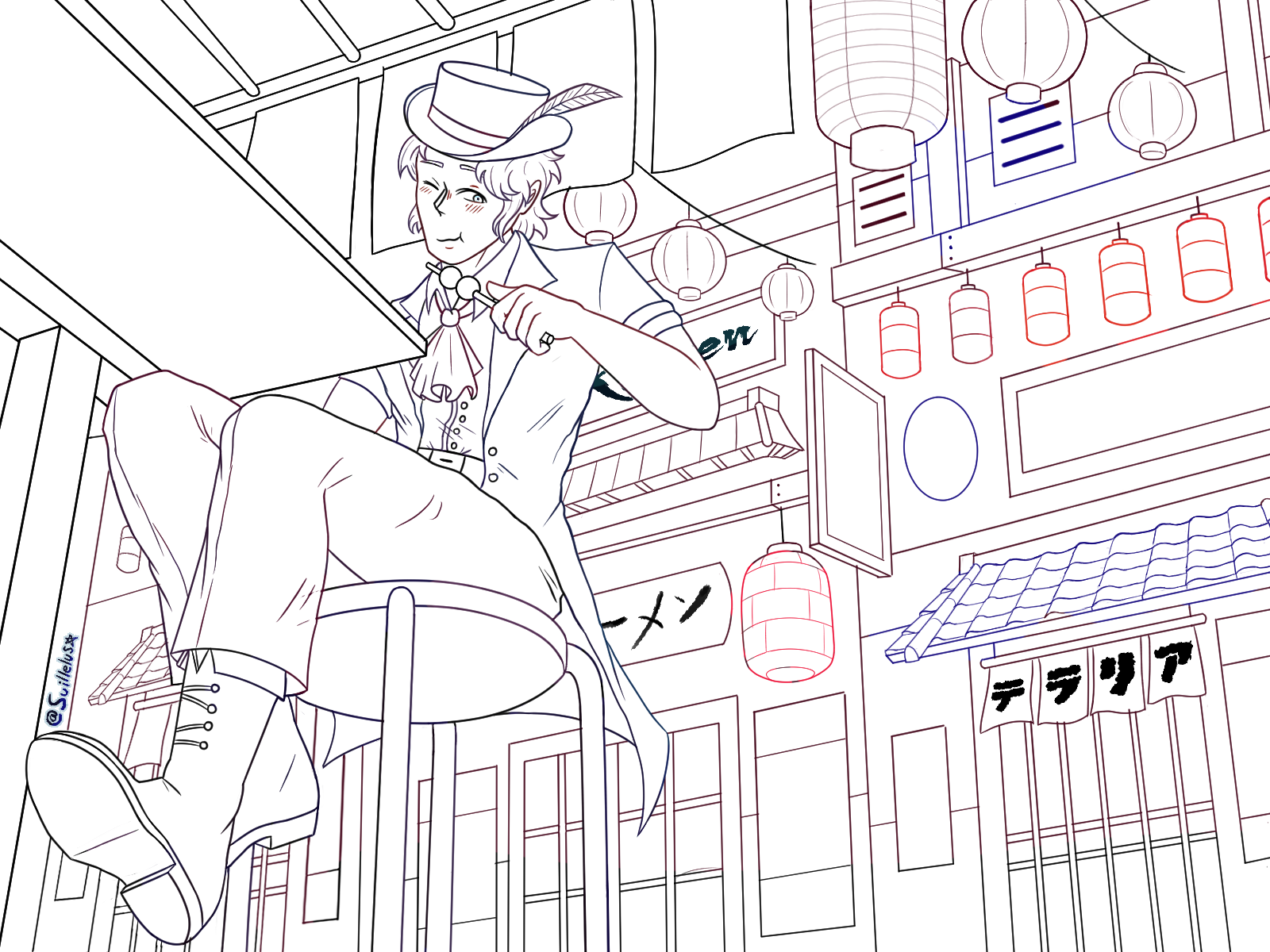 Traveling merchant Asian market lineart.png