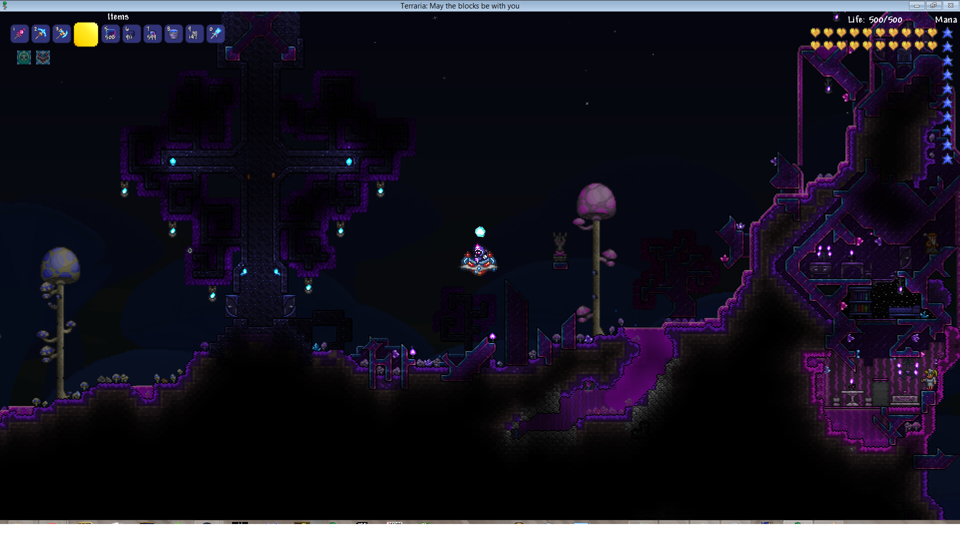 The build is in a mushroom biome, but Terraria's camera system didn&ap...